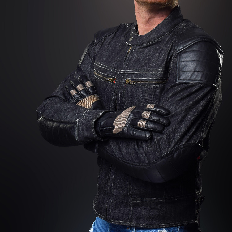 4SR letní rukavice na motorku Retro Black & jeansová bunda Rowdie Denim Black