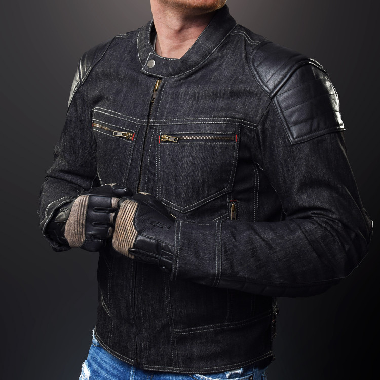 4SR letní rukavice na motorku Retro Black & jeansová bunda Rowdie Denim Black