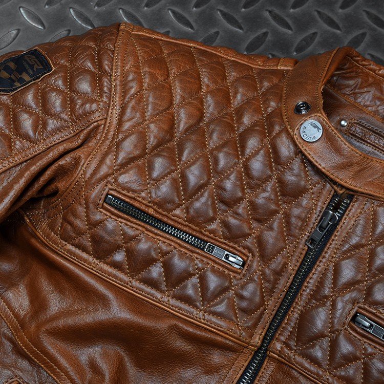 4SR kožená bunda na motorku Scrambler Cognac
