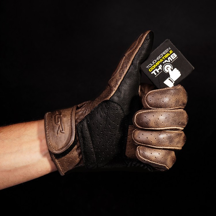 4SR perforované rukavice Monster Lady Evo Brown - palec rukavice je vyroben z touch screen kůže