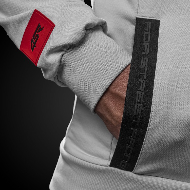 4SR mikina s kapucí Hoodie Logo Zip Grey detail kapsy a loga