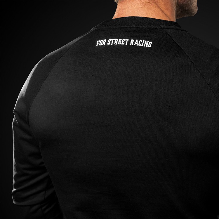 4SR mikina Motorsport Flag Black detail nápisu na zadní části FOR STREET RACING