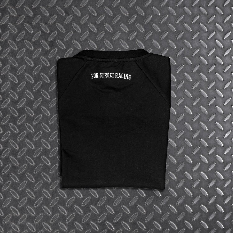 4SR mikina Motorsport Flag Black složená na plechu