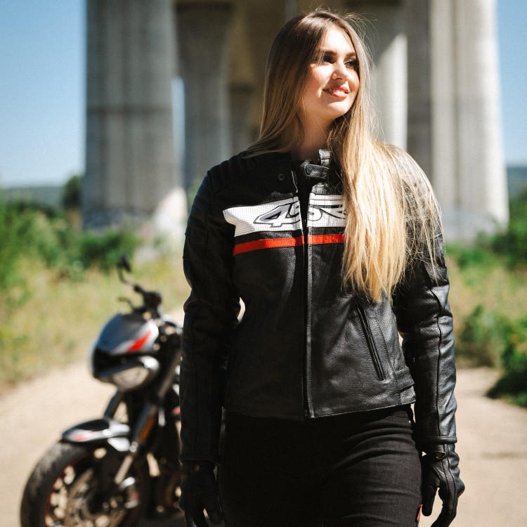 4SR dámská bunda na motorku Roadster Lady III Red & kalhoty GTS Lady