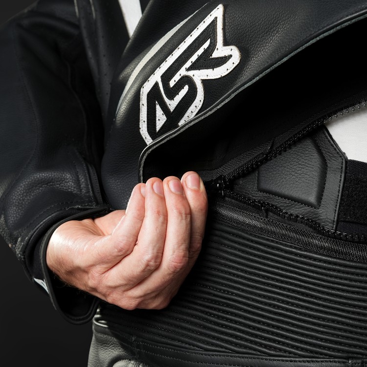 4SR kožené kalhoty na motorku se slidery TR 3 Evo BW - zip pro sepnutí bundy